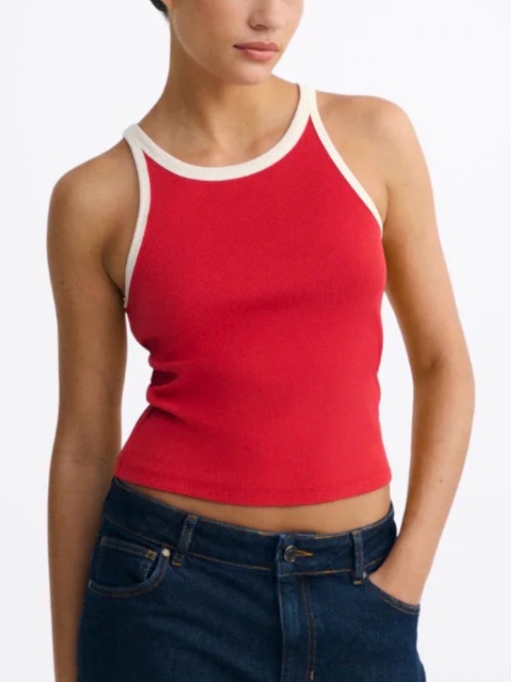 FREE PEOPLE We the Free Ringer Ribbed Tank Red White Trim Size Medium